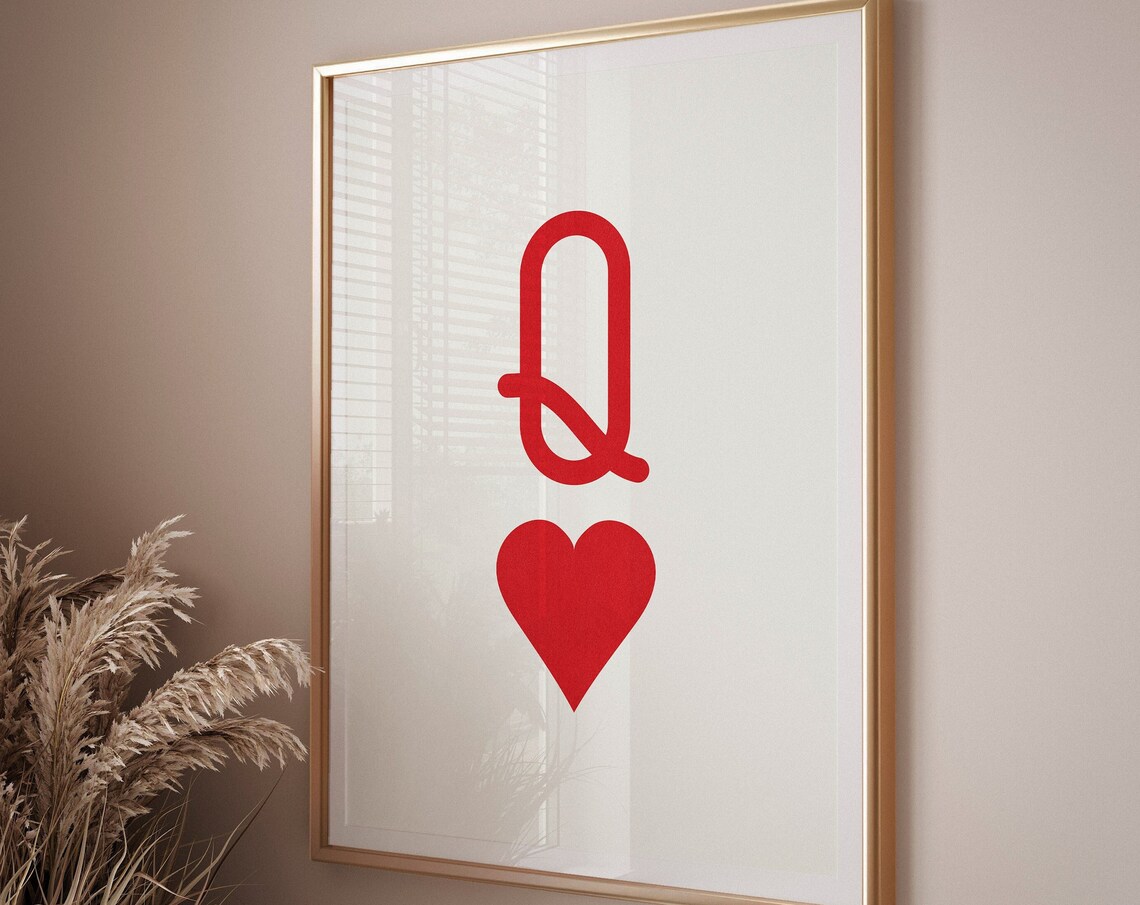 Bold Red Queen of Hearts Playing Card Symbol Minimalist Wall Art - Image 4