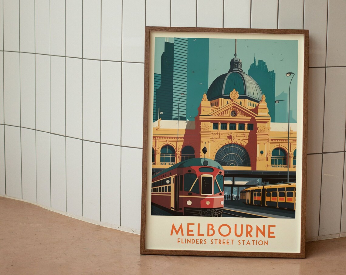 Melbourne Flinders Street Station Vintage Retro Travel Poster - Image 3