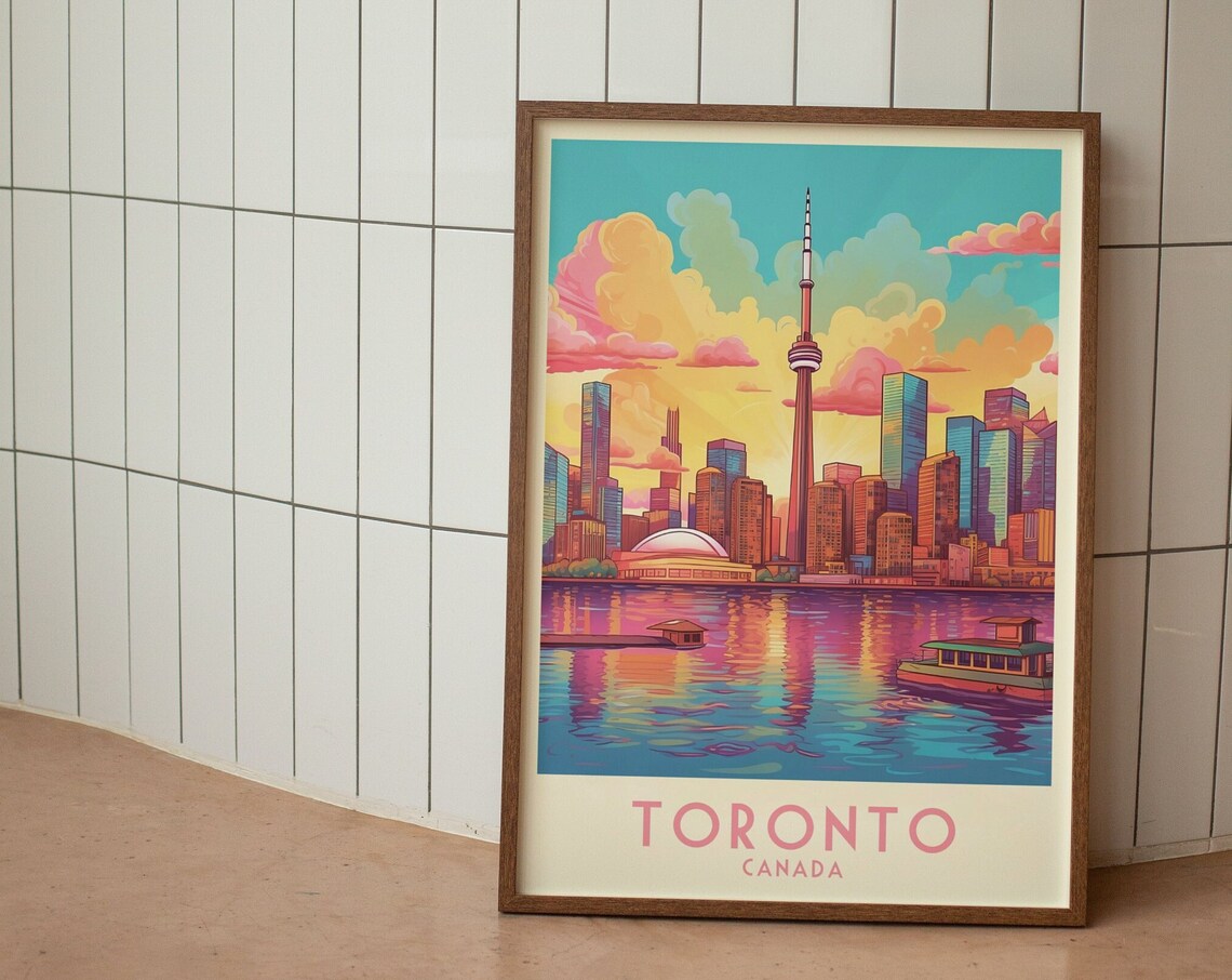 Toronto Canada CN Tower Sunset Skyline Waterfront Travel Poster - Image 3
