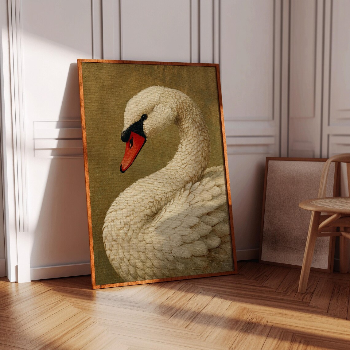 White Mute Swan Portrait Vintage Oil Painting Elegant Nature Poster