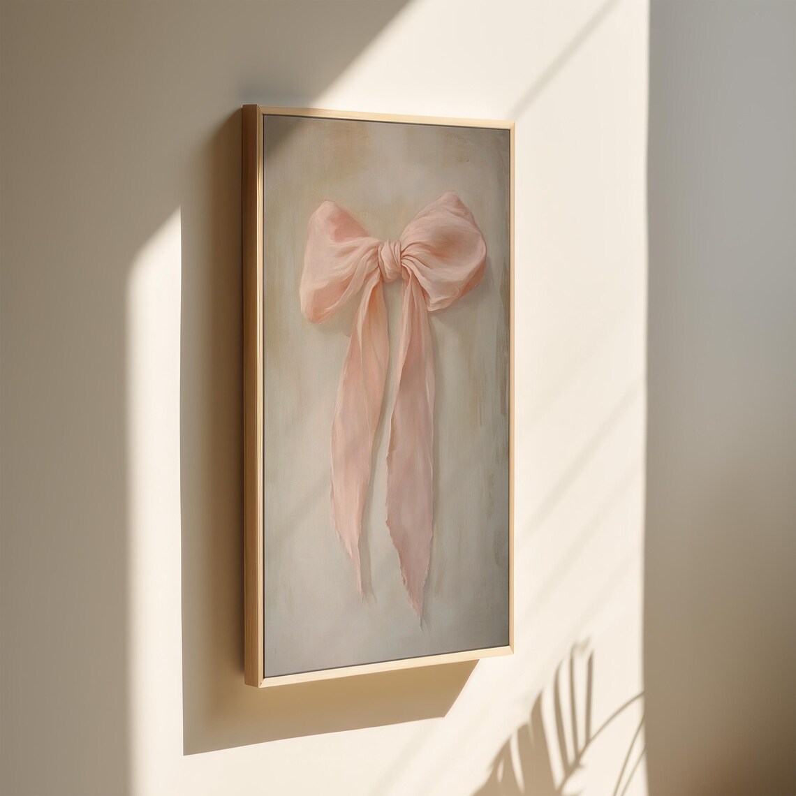 Soft Pink Silk Bow Painting Elegant Feminine Ribbon Wall Art