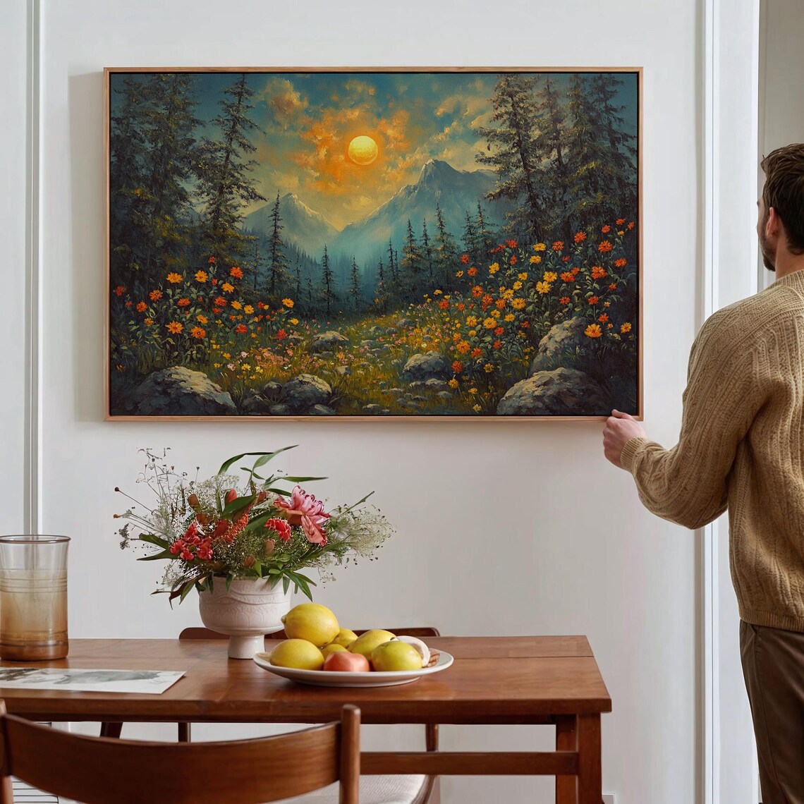 Sunlit Mountain Landscape, Rustic Nature Decor - Image 4