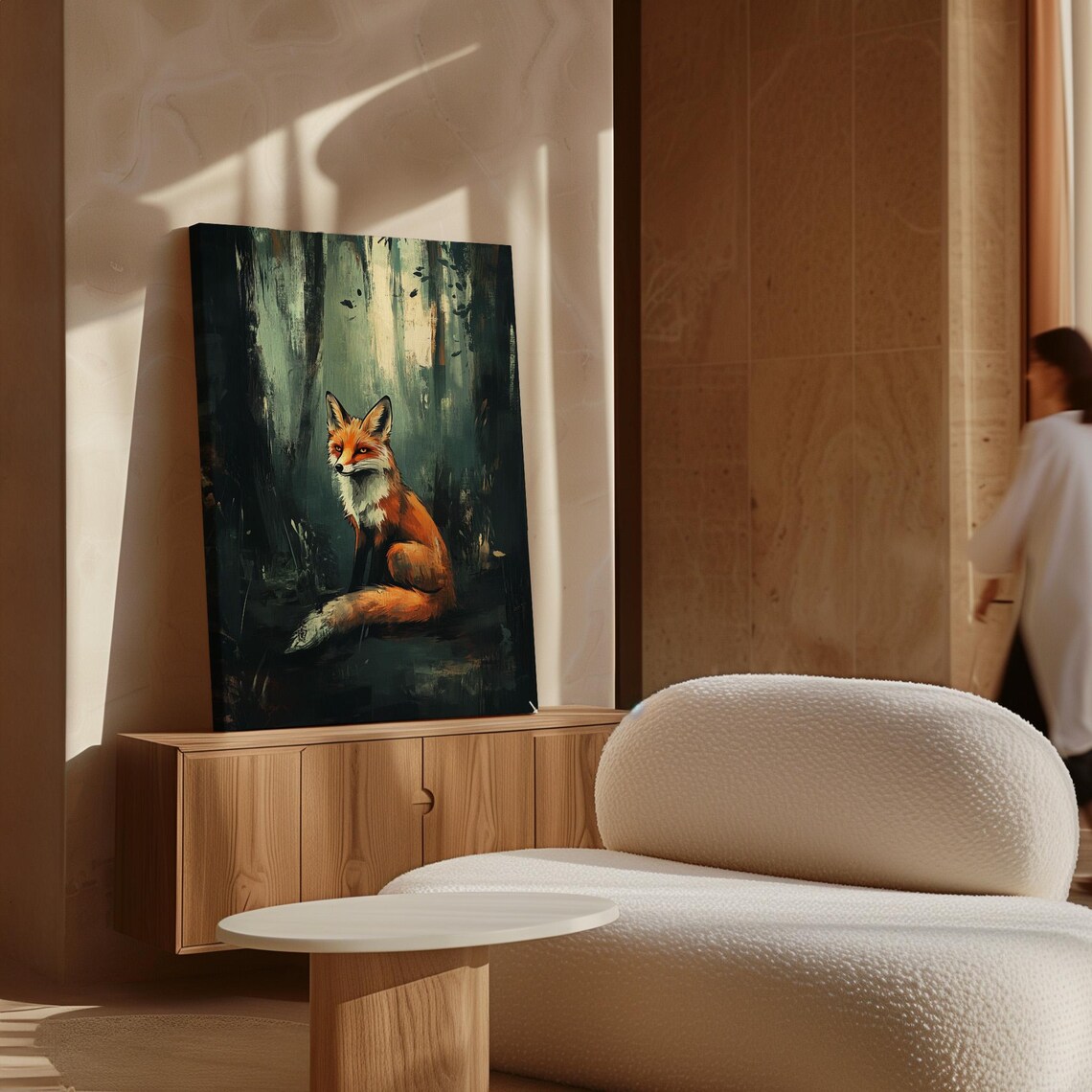 Red Fox Among Tall Dark Trees Painterly Woodland Wildlife Poster - Image 6