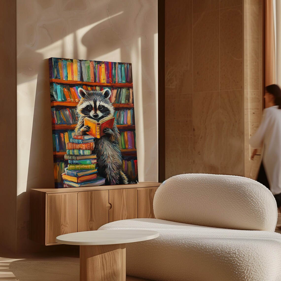 Whimsical Reading Raccoon Library Art Print - Image 5