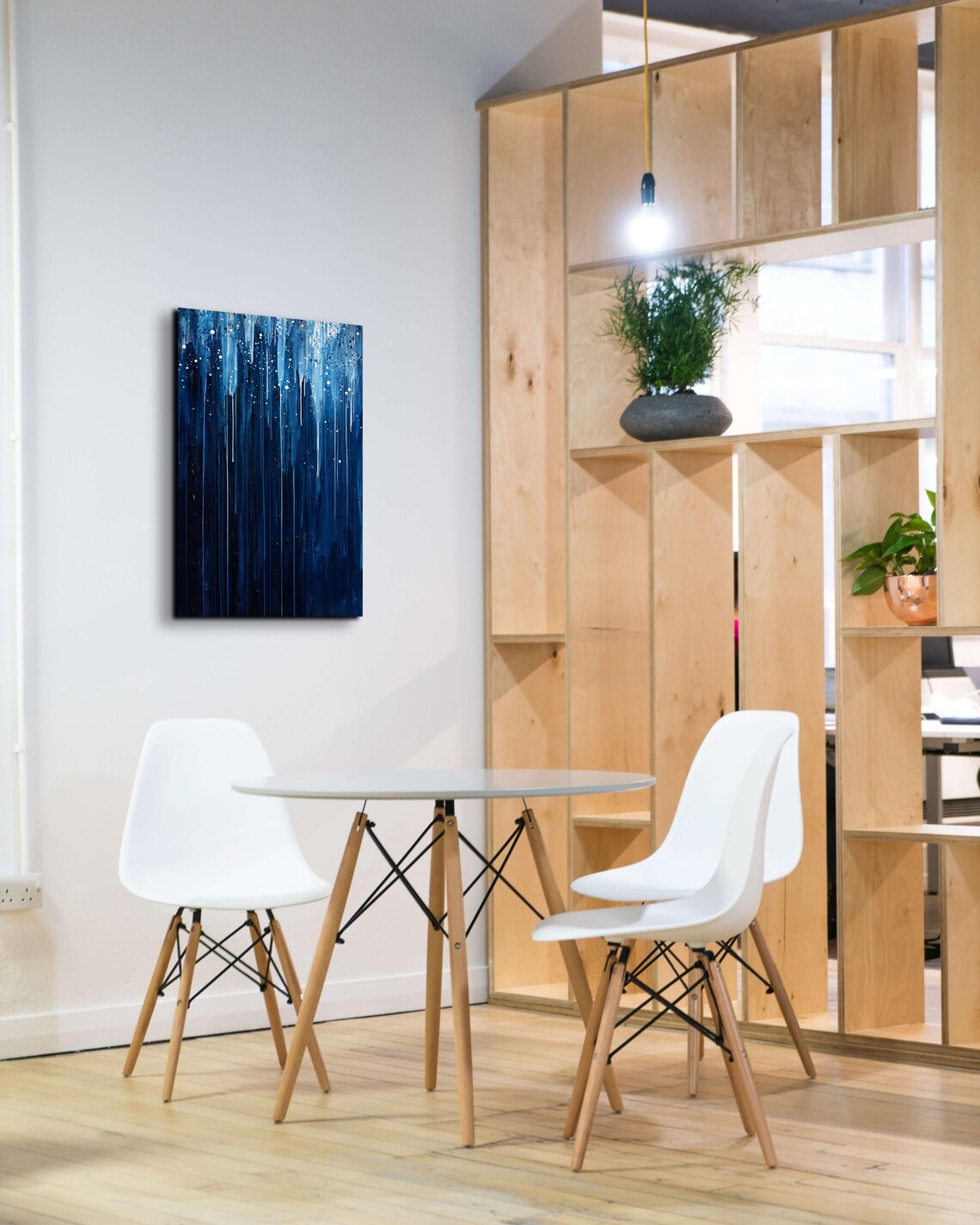Deep Blue Rainy Night Abstract Drip Painting Serene Art Poster - Image 4
