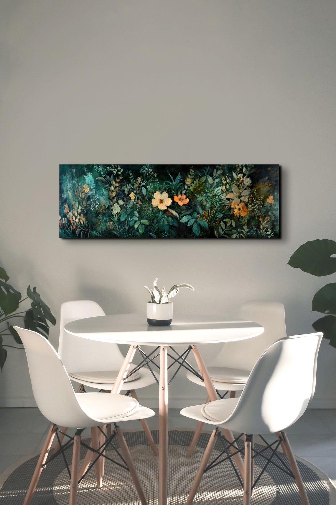 Dark Moody Botanical Floral Night Garden Painting Panoramic Poster - Image 3