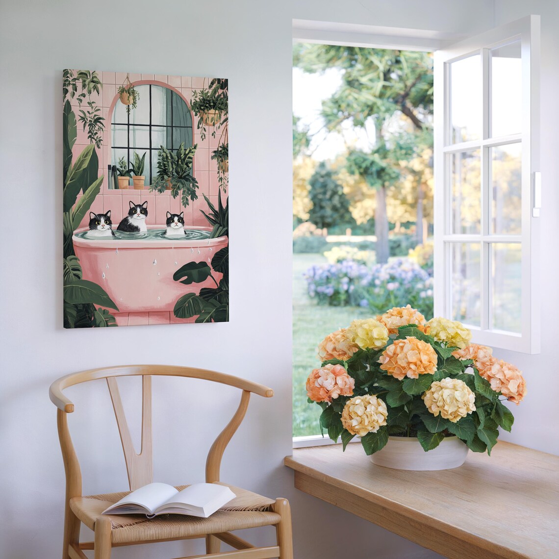 Whimsical Cat Trio In Pink Bathtub Art Print - Image 5
