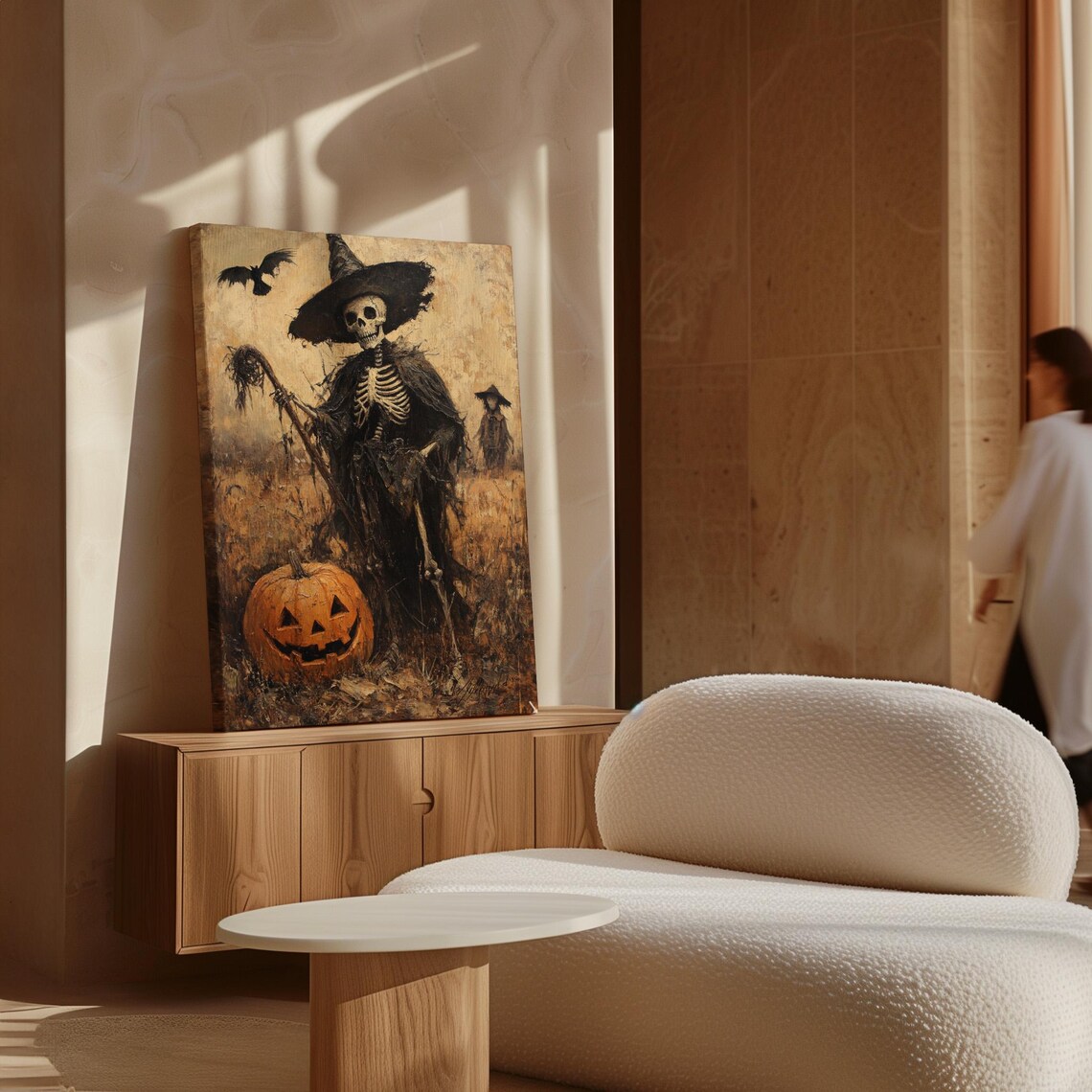 Skeleton Witch With Pumpkin And Crow, Halloween Decor - Image 7