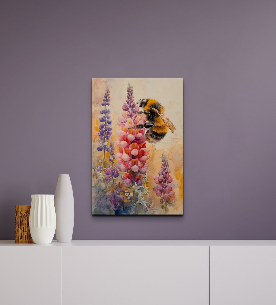 Bumble Bee Lupine Flowers Watercolor Garden Pollinator Poster
