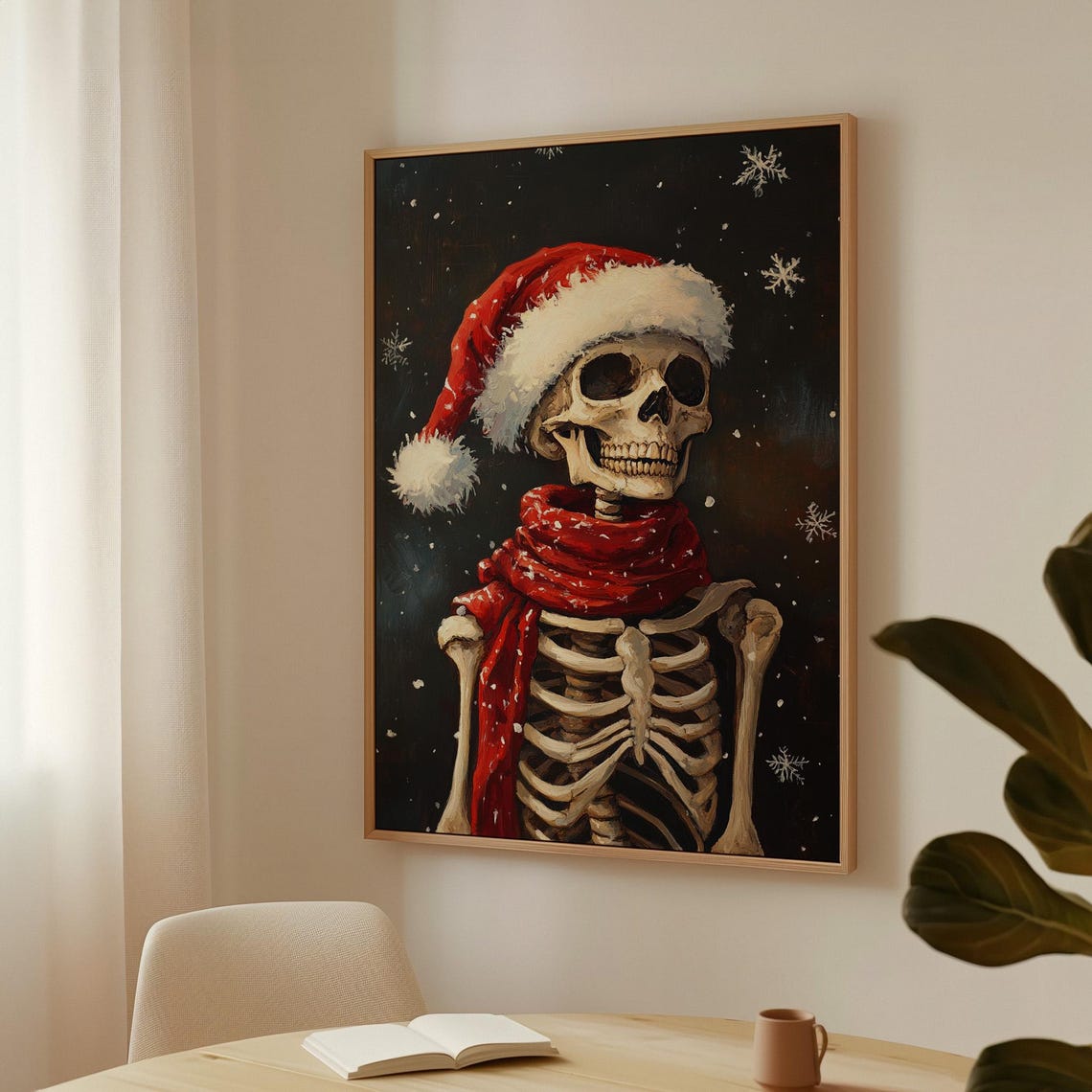 Skeleton Santa Hat Red Scarf Gothic Christmas Snowy Night Poster - Image 3