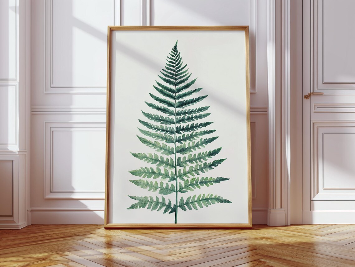 Minimalist Fern Watercolor Green Botanical Illustration Poster