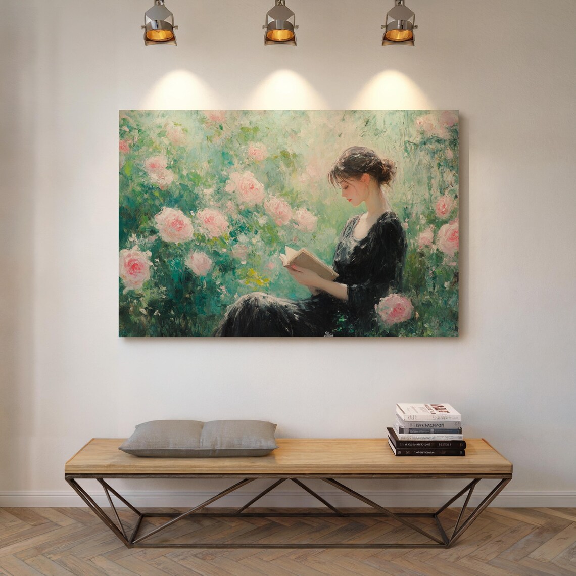 Woman Reading in Rose Garden Romantic Vintage Floral Wall Poster - Image 7