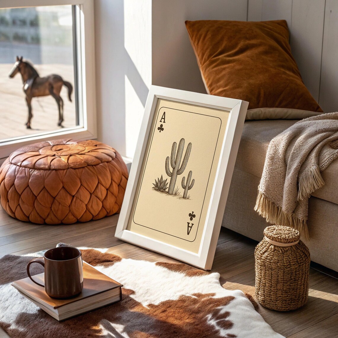 Ace of Clubs Playing Card Desert Cactus Southwestern Art Poster
