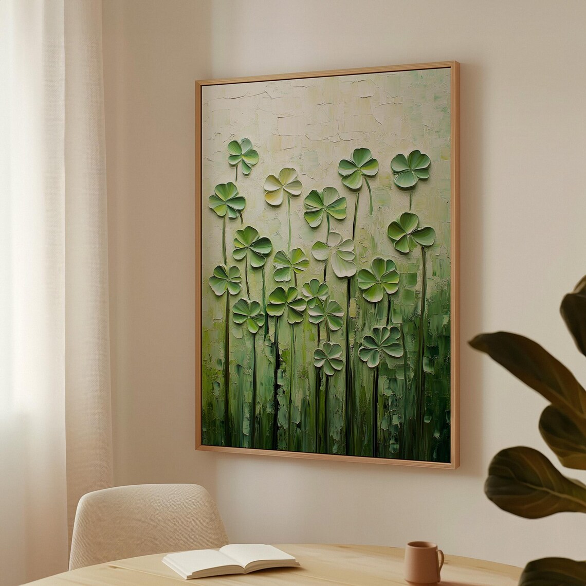 Vertical Meadow Of Green Clovers Wall Art Textured Hangable Artwork For Nature Inspired Home Dcor And Unique Charm - Image 3
