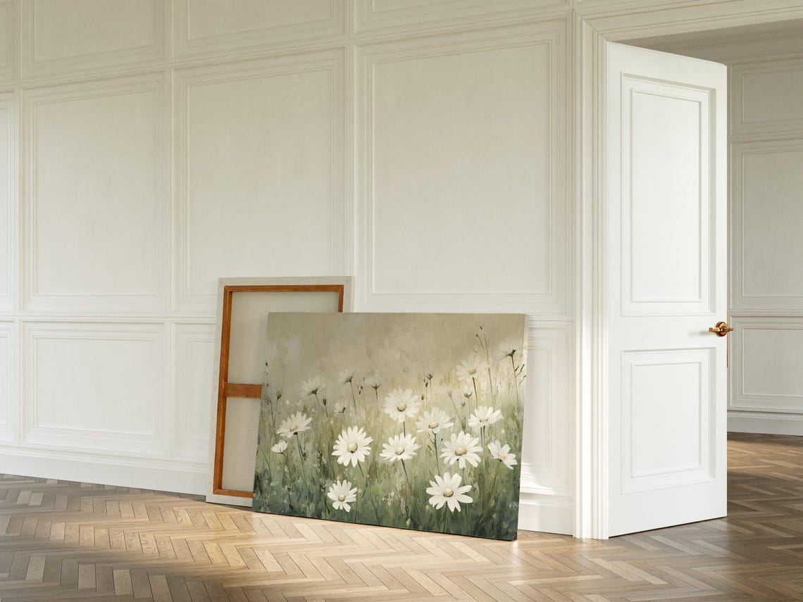 Serene White Daisy Wildflower Meadow Nature Botanical Wall Art - Image 6
