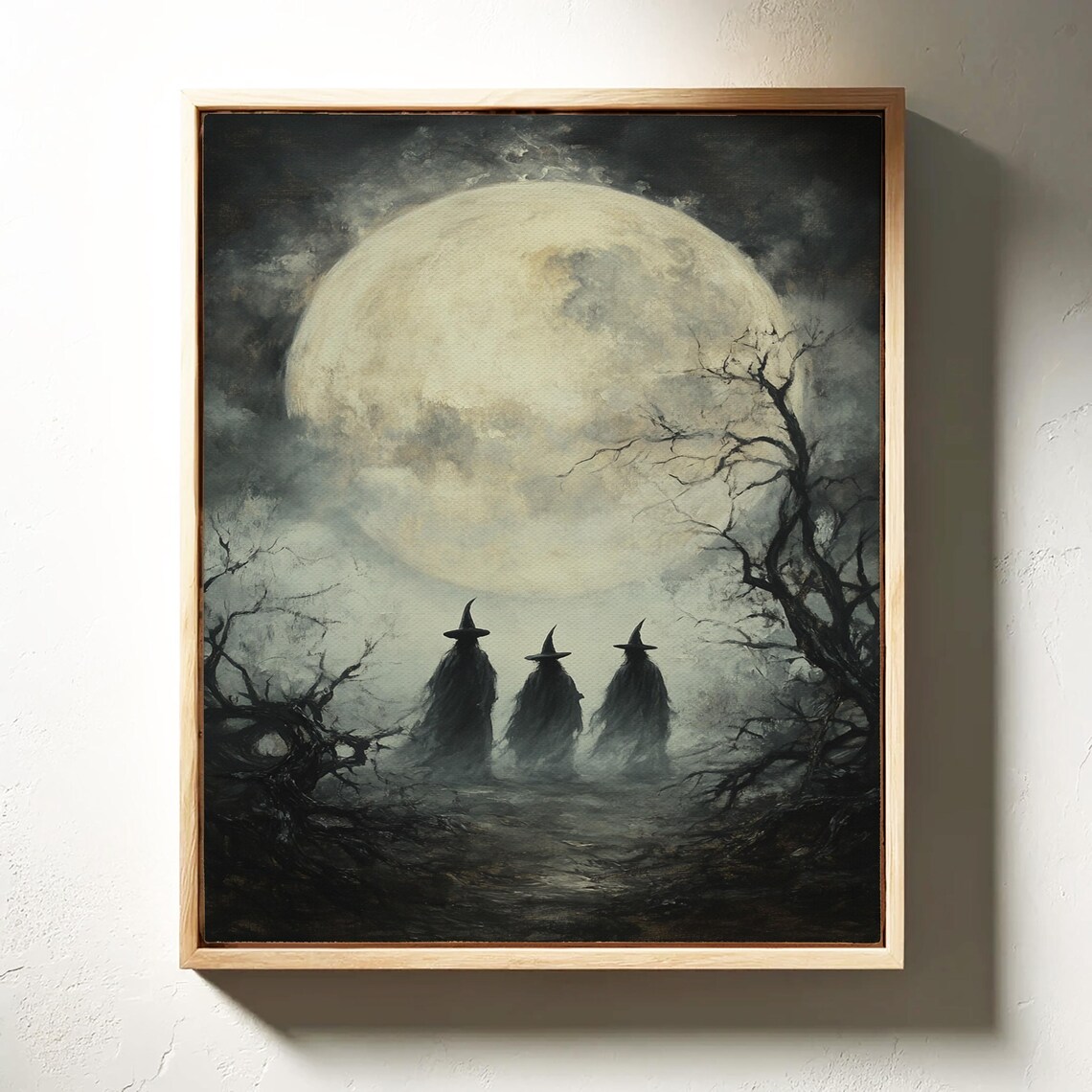 Three Witches Under Full Moon, Gothic Halloween Decor - Image 3