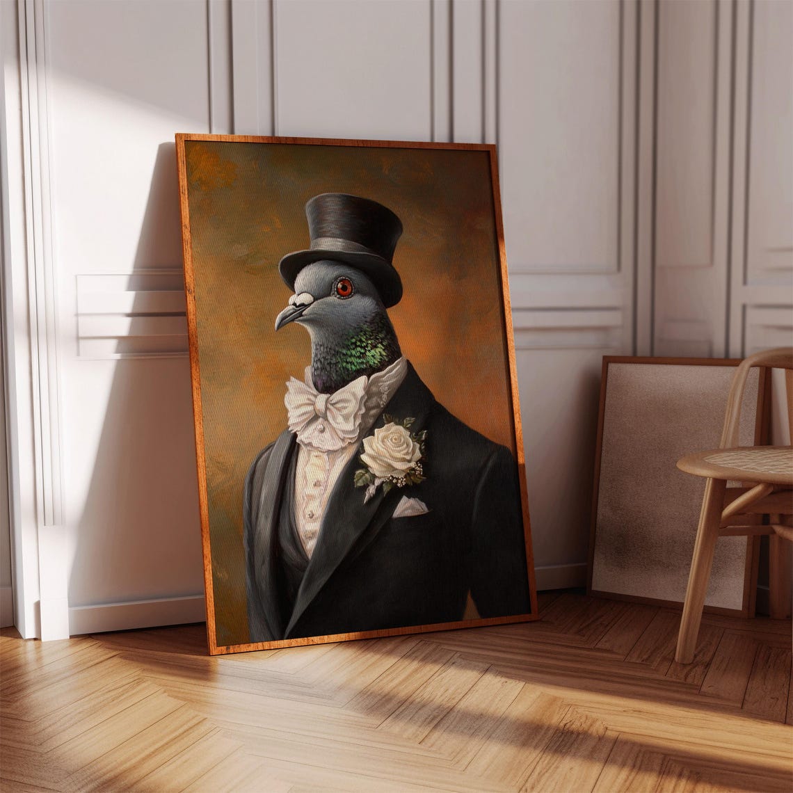 Pigeon In Top Hat And Bow Tie Victorian Gentleman Bird Portrait Poster