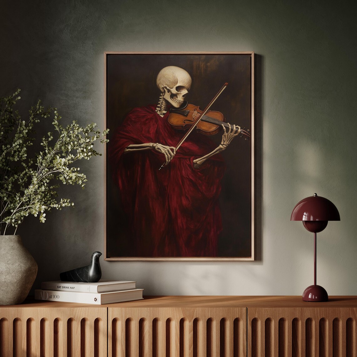 Skeleton Violinist In Red Robe Dark Gothic Classical Art Poster - Image 7