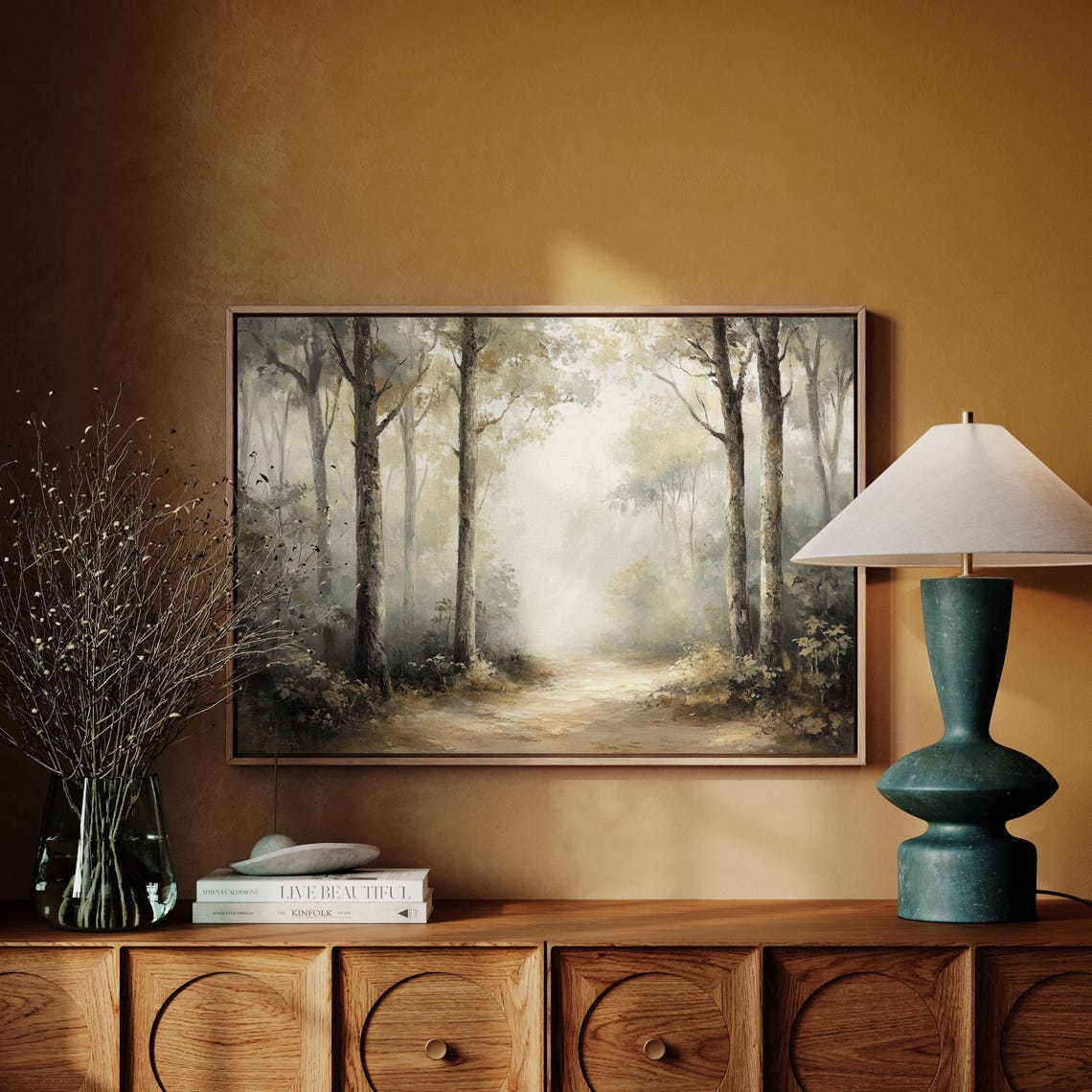Serene Forest Path Wall Art Misty Trees In Morning Light Nature Inspired Tranquil Landscape - Image 6