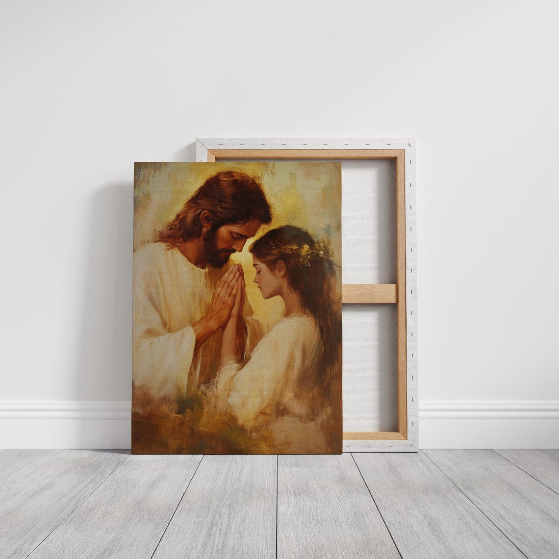 Jesus Praying With Woman in Golden Light Christian Devotion Art Print - Image 5
