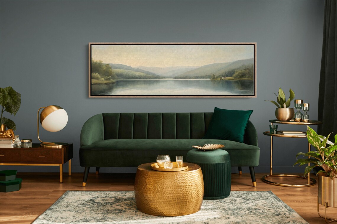 Misty Mountain Lake Serene Panoramic Vintage Landscape Art Poster