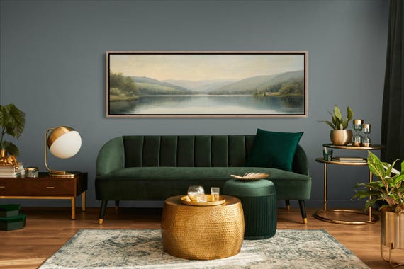 Tranquil Lake Art Vintage Landscape Oil Painting Serene Mountain View Wall Decor Peaceful Nature Scene Poster