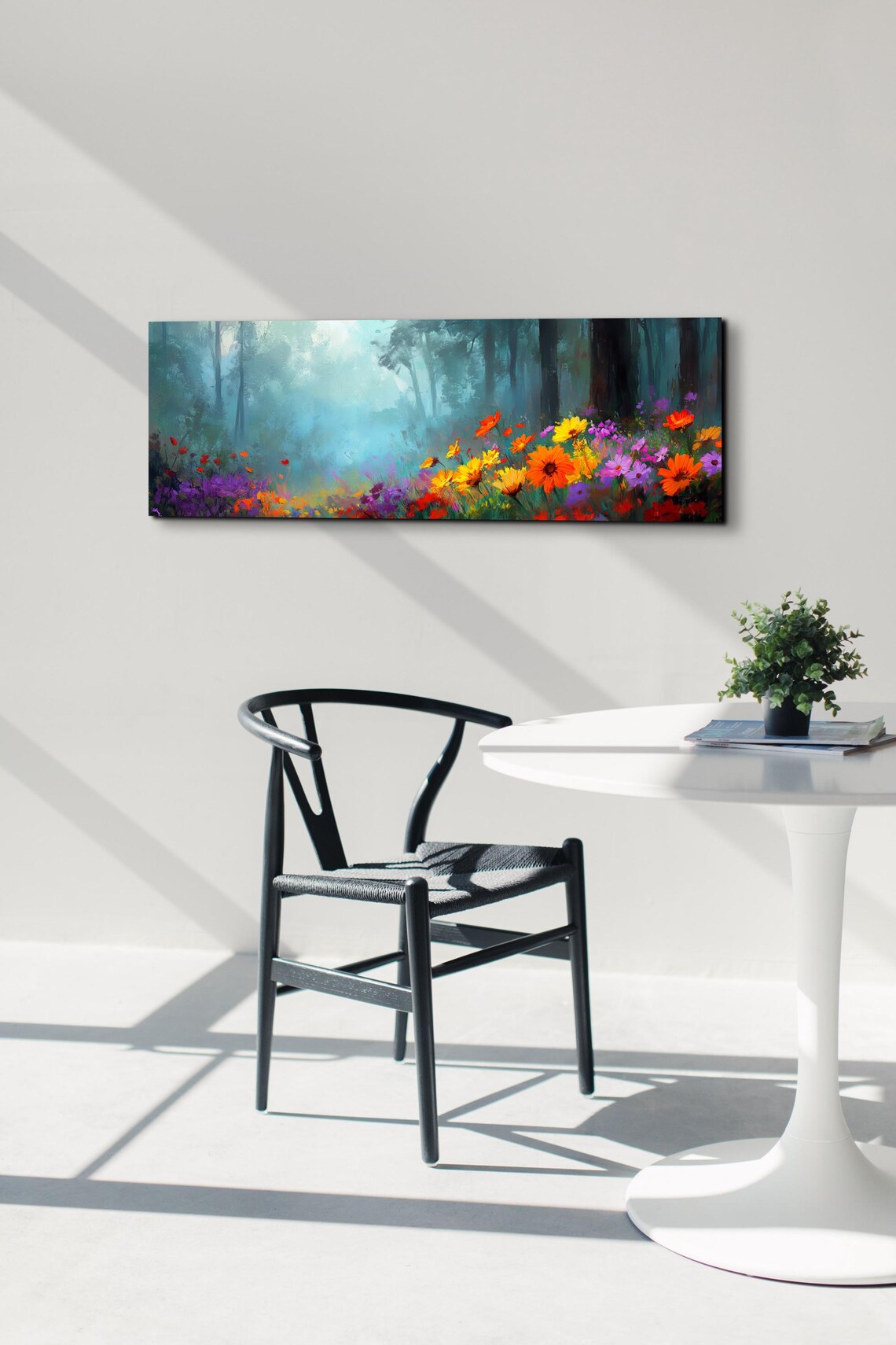 Misty Forest Wild Flower Landscape, Tranquil Art - Image 5