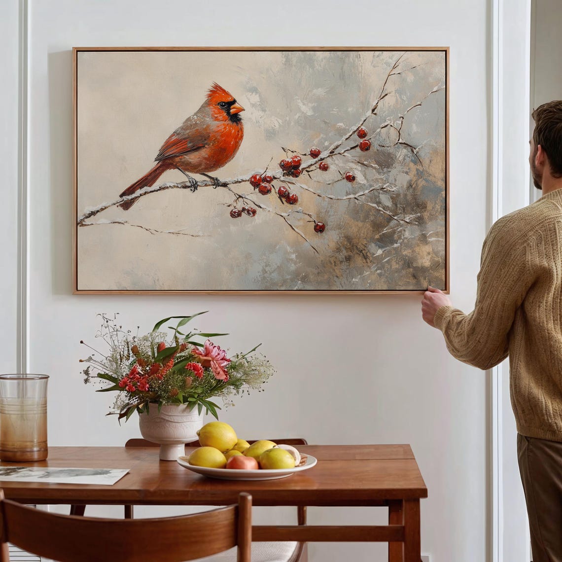 Red Cardinal On Snowy Branch With Winter Berries Nature Poster - Image 2
