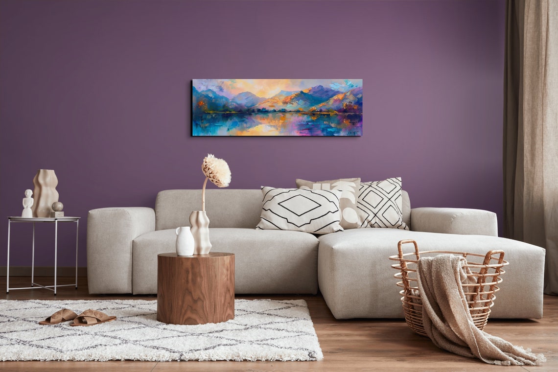 Golden Sunset Mountains Reflecting on Calm Lake Oil Style Art Poster - Image 7