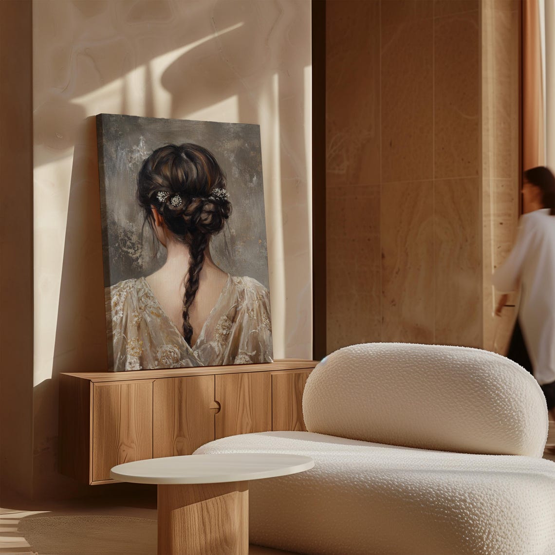 Long Braid Hairstyle Back View Romantic Vintage Portrait Art Poster