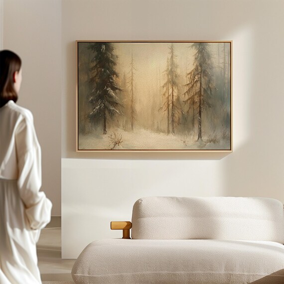 Misty Snowy Pine Forest Winter Wonderland Landscape Wall Art