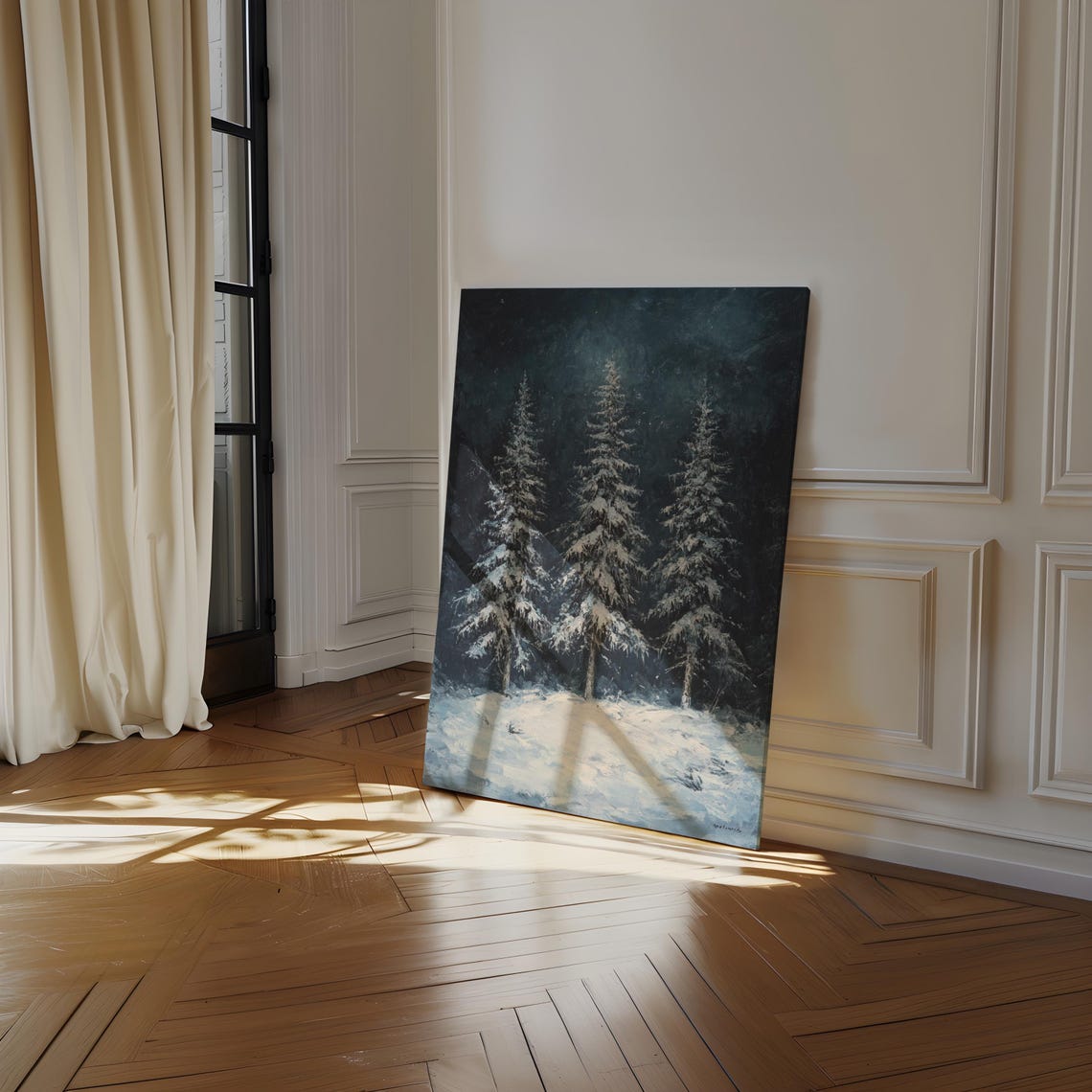 Winter Forest Snow Covered Pines Midnight Blue Night Scene Poster - Image 3