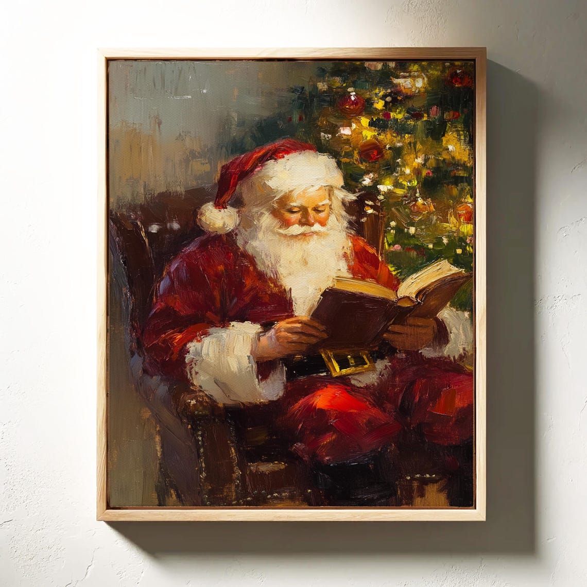 Cozy Santa Reading Book In Armchair Christmas Painting Poster