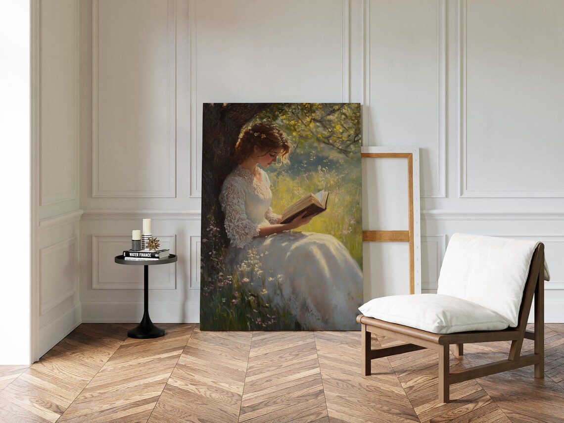 Elegant Woman Reading, Romantic Oil Painting Art Print - Image 4