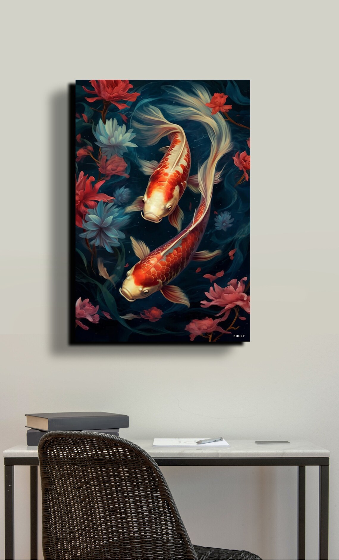 Serene Koi Fish Yin Yang Lotus Flowers Japanese Pond Art Poster - Image 4