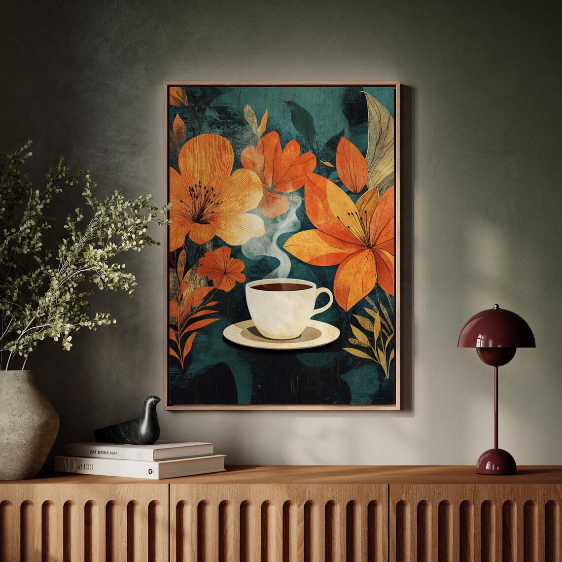 Cozy Autumn Coffee Cup, Retro Floral Kitchen Decor - Image 7