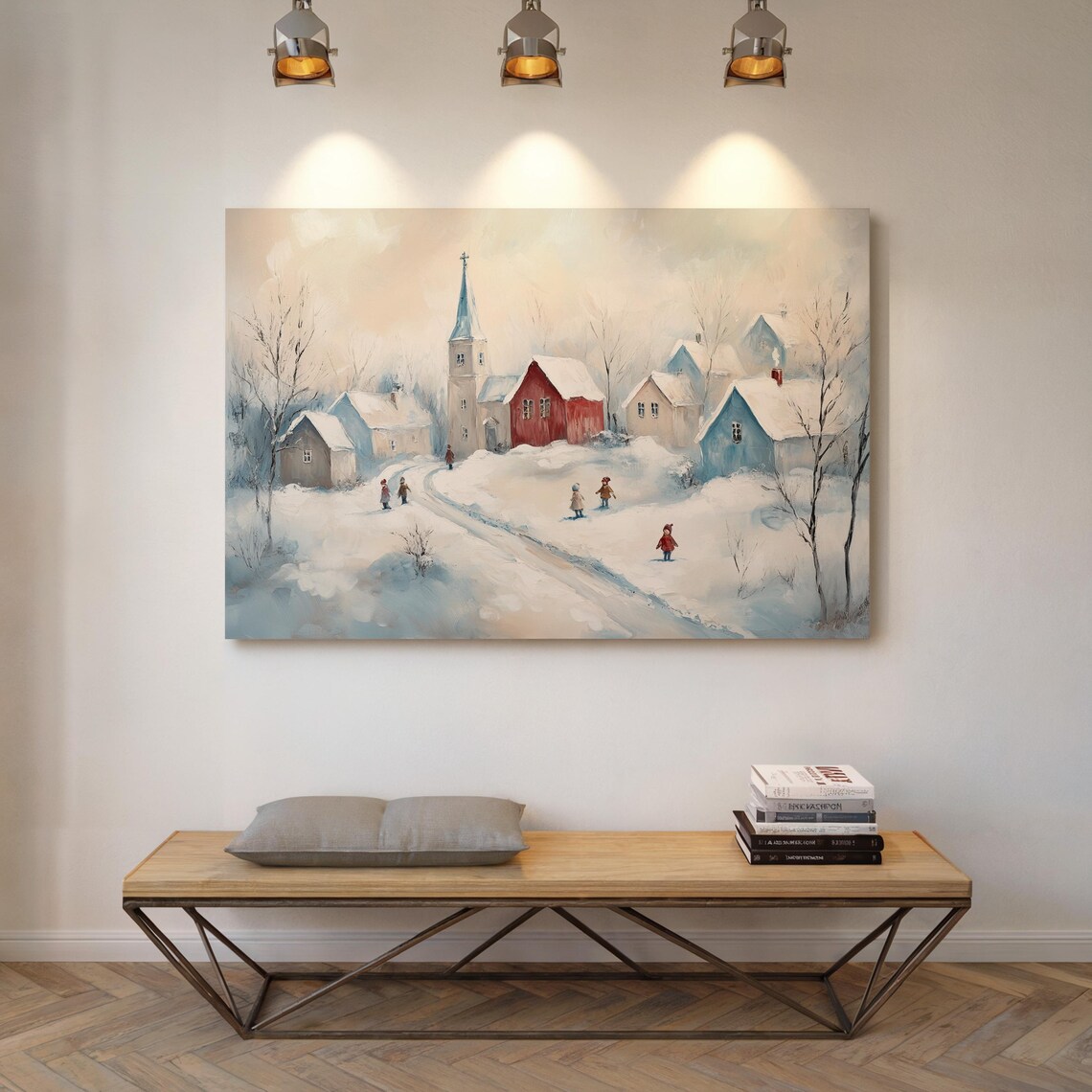 Charming Snowy Village Church Street Winter Children Scene Poster - Image 7