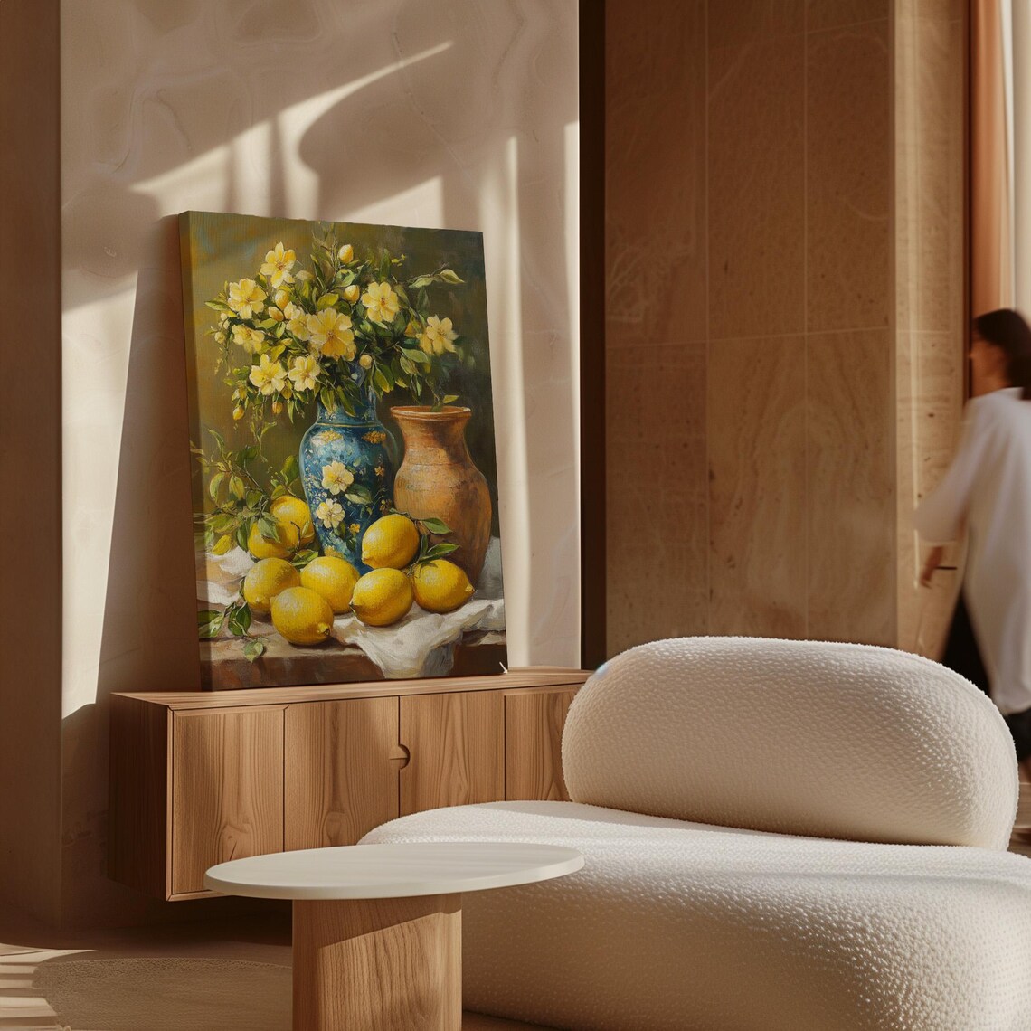 Rustic Still Life Lemons Yellow Florals Blue Vase Kitchen Art Poster - Image 5