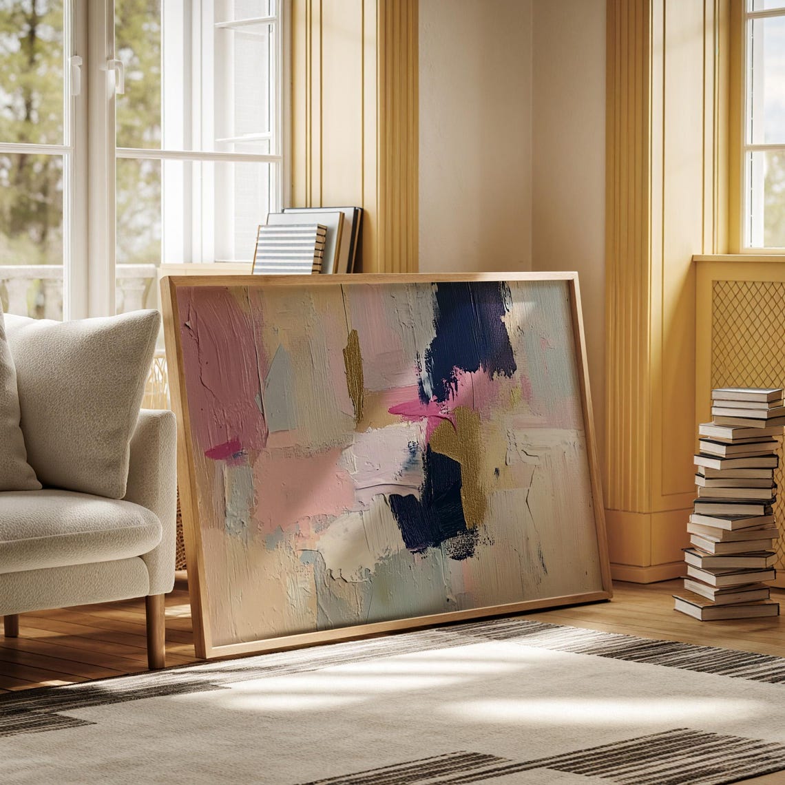 Pink Navy Gold Abstract Impasto Textured Modern Art Painting Poster - Image 7