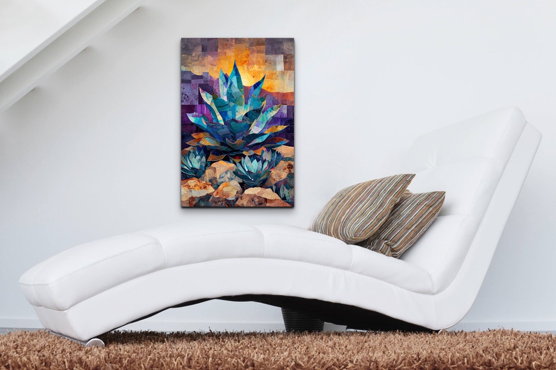 Blue Agave Abstract Patchwork Painting Purple Sunset Desert Poster - Image 6