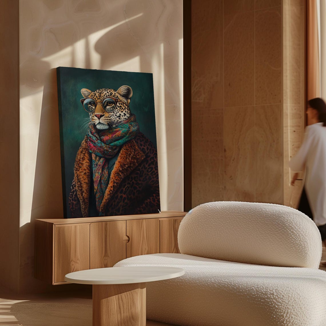 Stylish Leopard Portrait Wearing Glasses and a Colorful Scarf Poster - Image 6