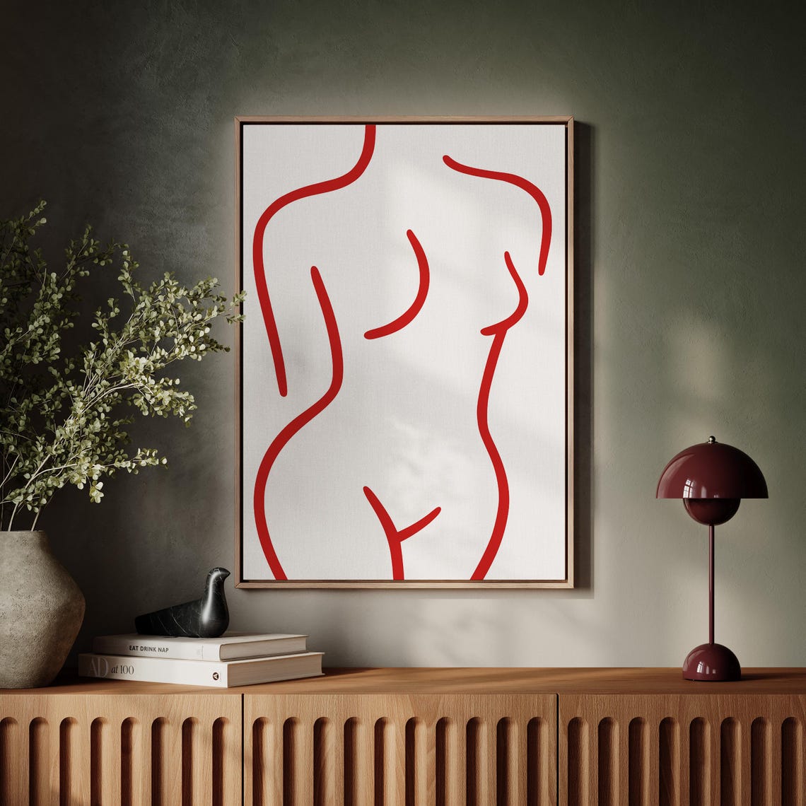Minimalist Abstract Nude Female Figure Red Line Art Body Poster