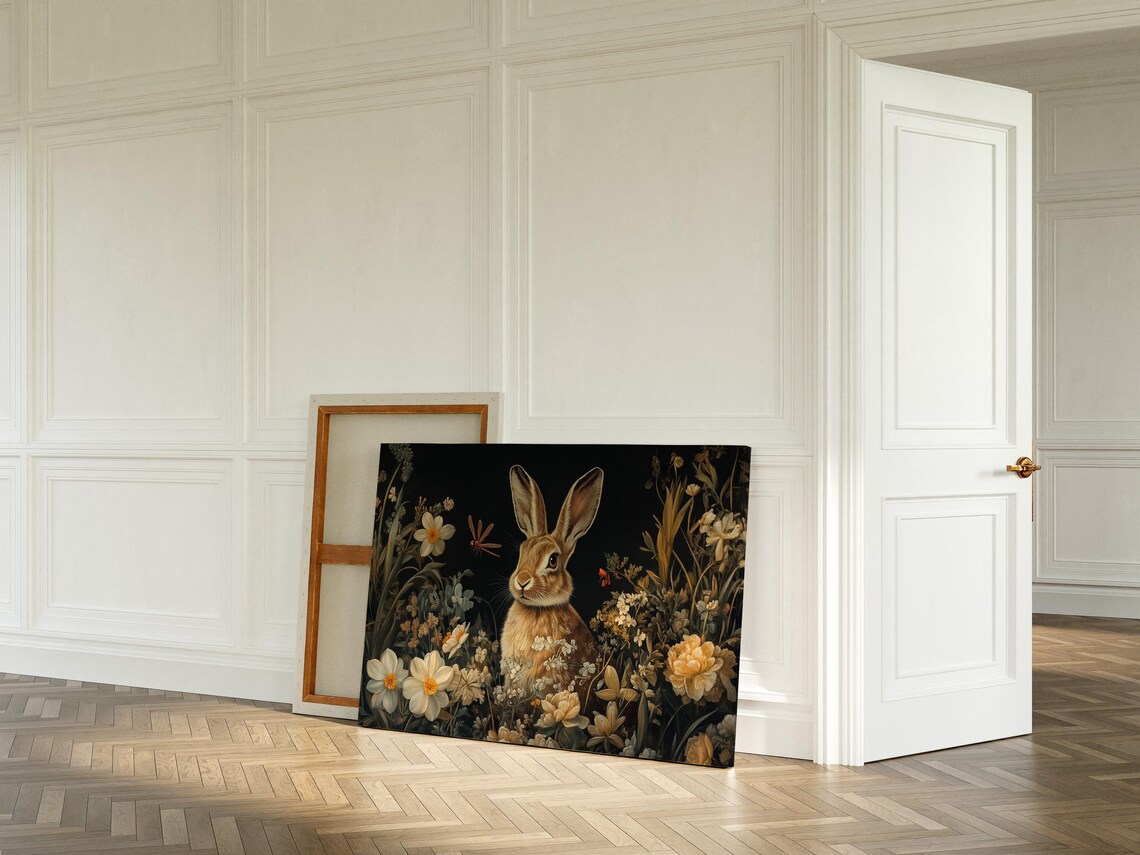 Rabbit In Wildflower Meadow, Rustic Floral Art Print - Image 5