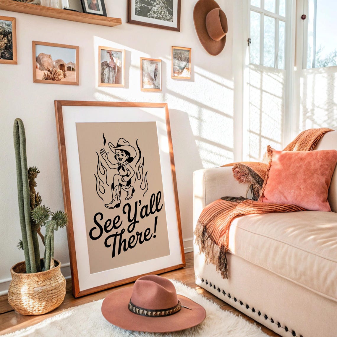 See Yall There Retro Cowgirl With Flames Western Sign Poster