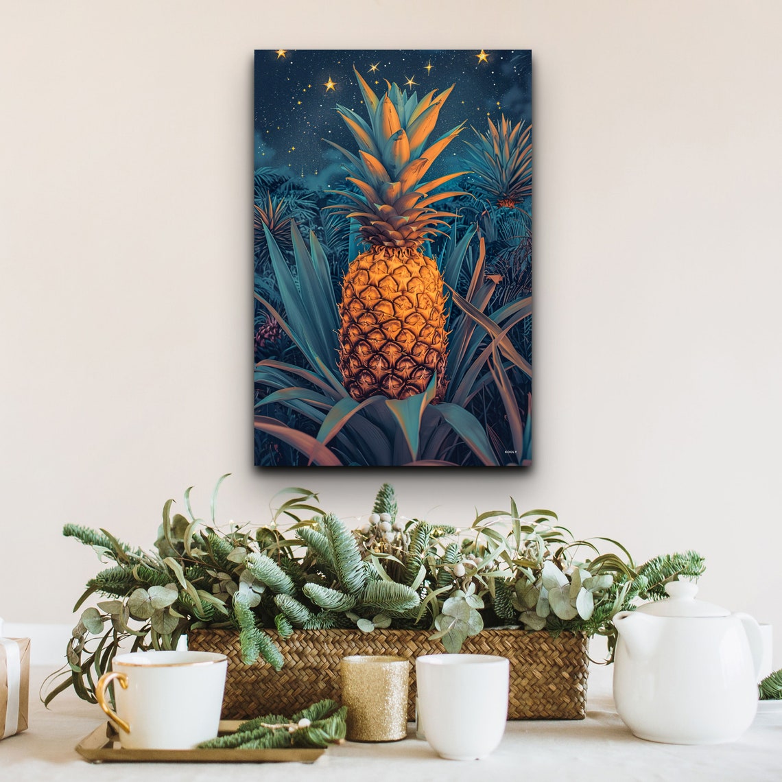 Pineapple Under Starry Night Sky Tropical Jungle Fruit Wall Art - Image 4