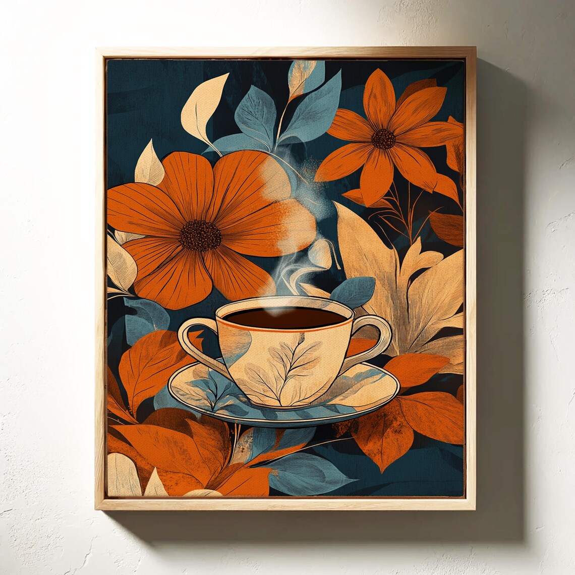 Vintage Coffee Cup With Autumn Florals Retro Botanical Art Poster - Image 6