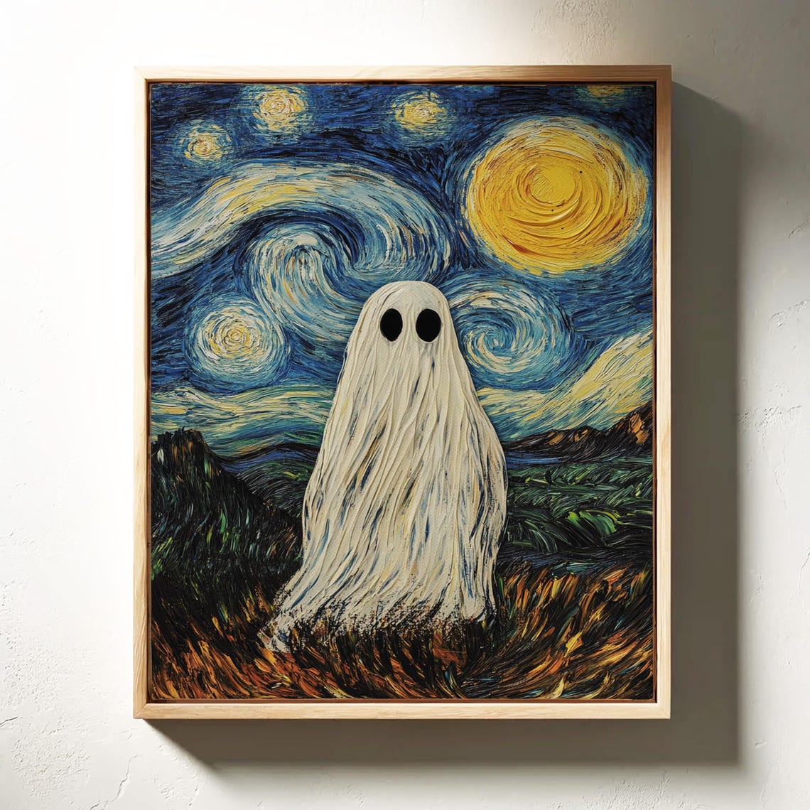 Whimsical Ghost Starry Night Art Spooky Van Gogh Inspired Wall Decor Halloween Ghost Painting For Unique Spaces - Image 2