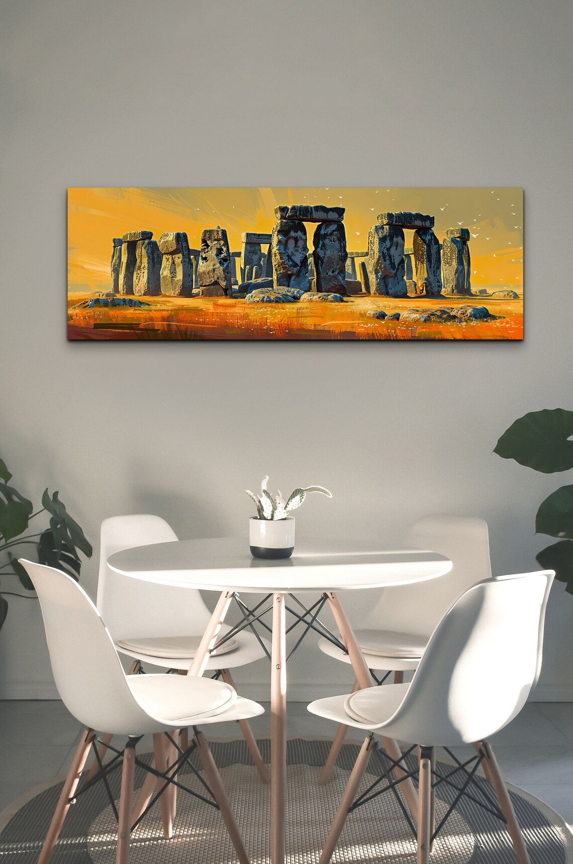 Stonehenge Golden Sunset Sky with Birds Flying Panorama Wall Art - Image 6