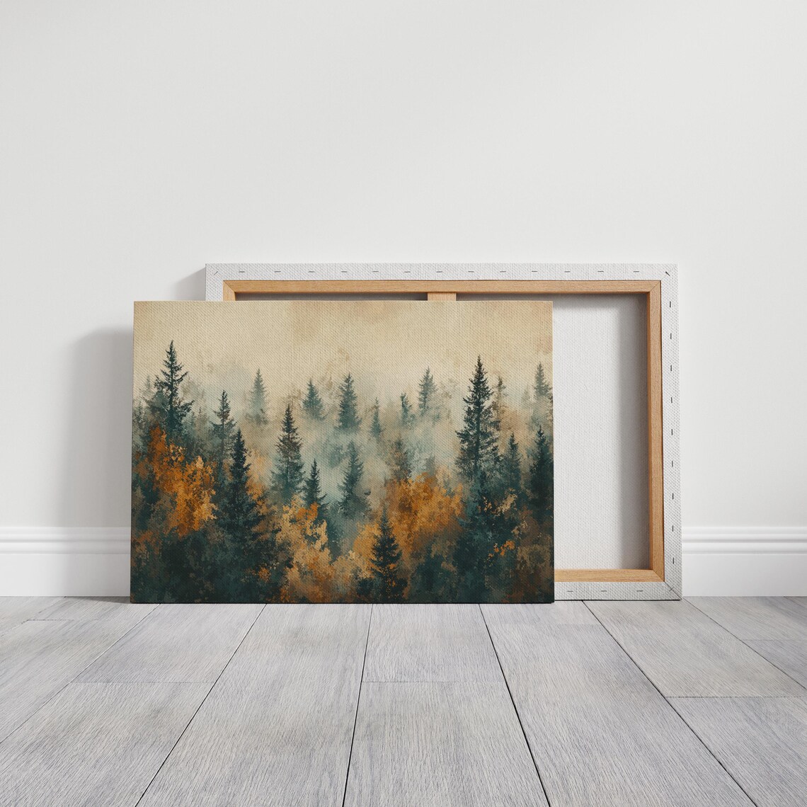 Serene Misty Autumn Pine Forest Fog Golden Fall Woodland Wall Art - Image 3