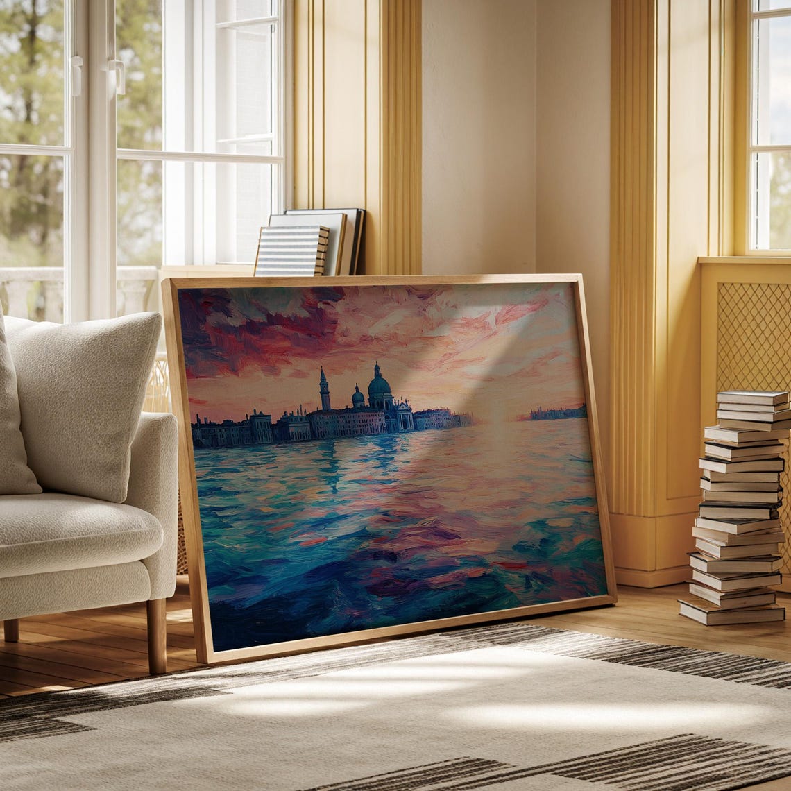 Venetian Pink Sunset Lagoon Domes Impressionist Painting Poster - Image 6